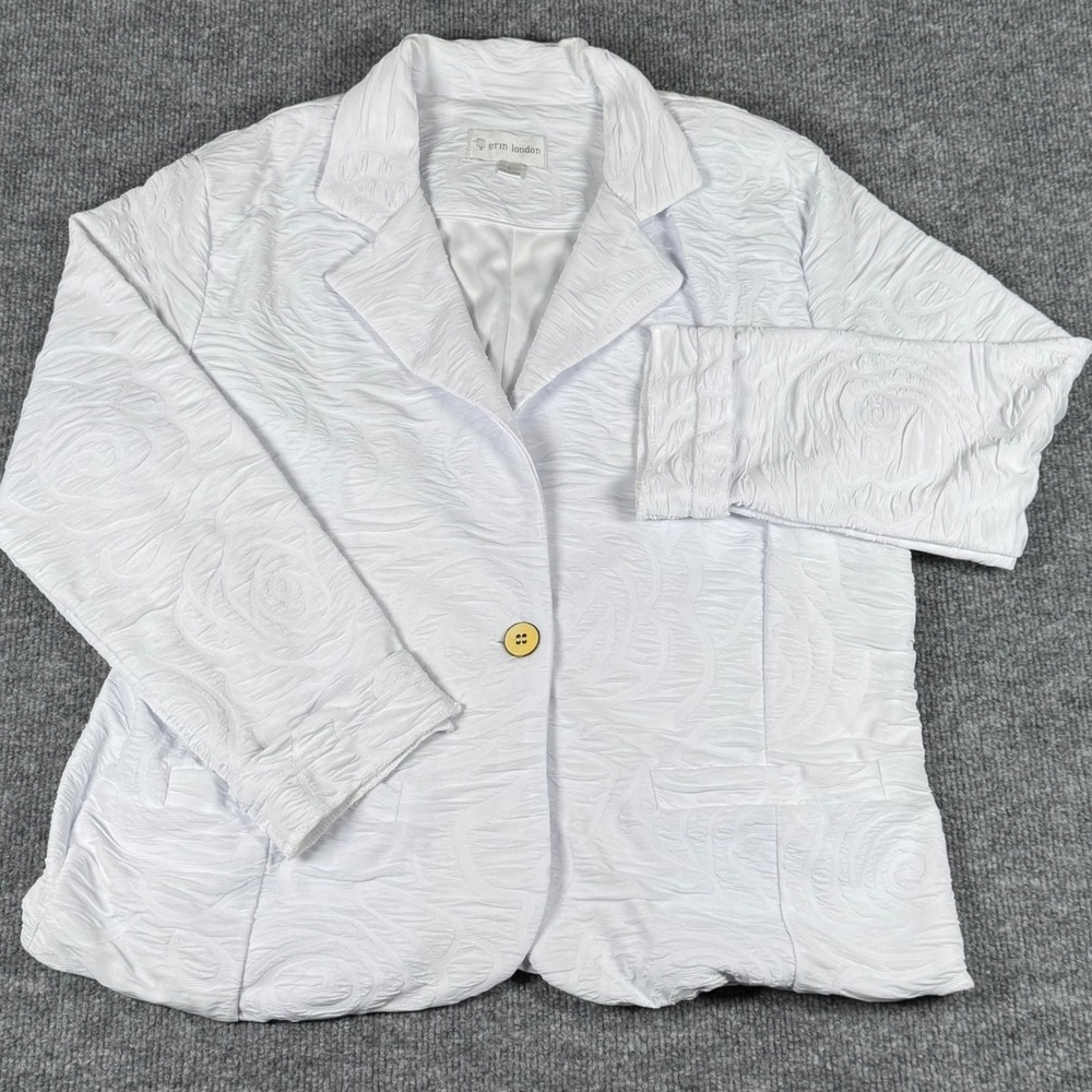 Erin London White Textured Blazer Jacket Faux Pockets Button Front Size Large